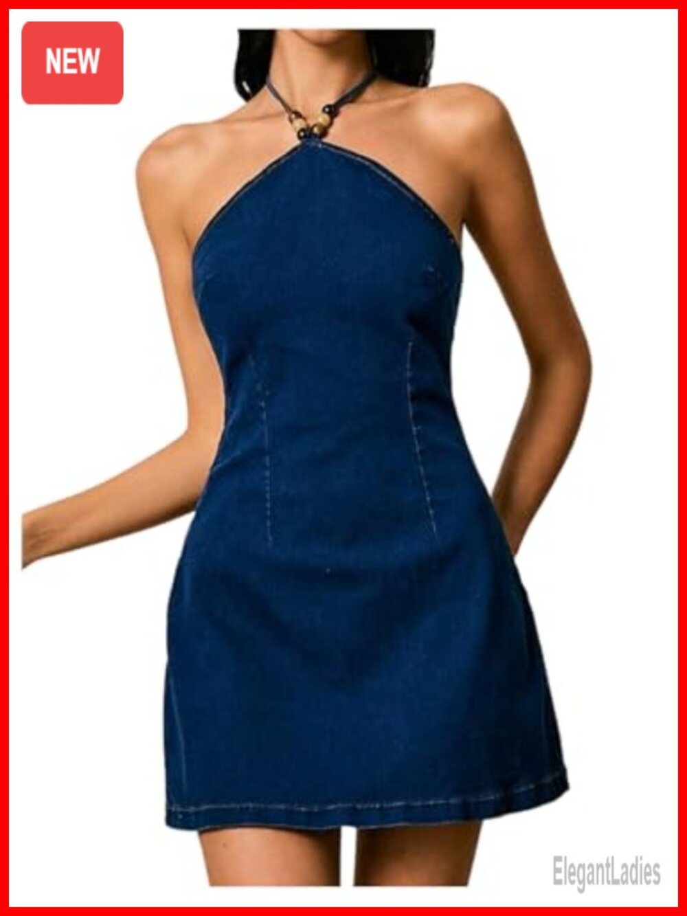 SHENHE Halter Backless Vintage Mini Jean Dress Bodycon Summer Party